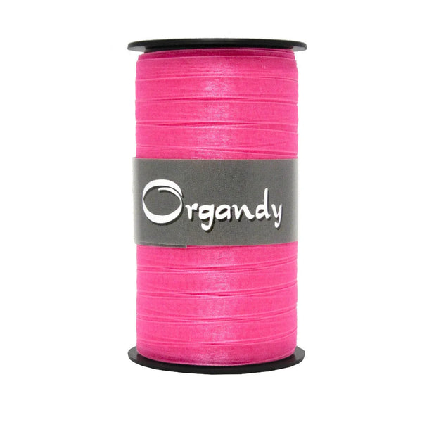 Bobine de ruban organdi semi-transparent rose 7 mm x 50 m pour emballages cadeaux et décorations de vitrine