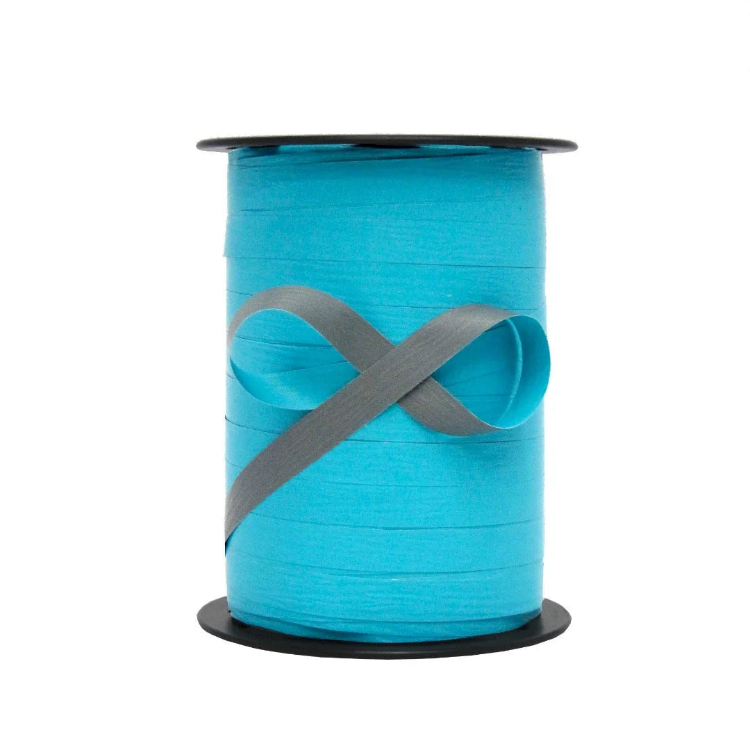 Bolduc bicolore crêpon turquoise et brun 10 mm 250 m — bobine pour magasin
