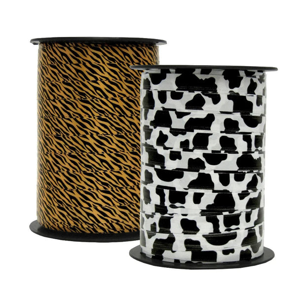 Bobines de bolduc imprimé animaux 10 mm x 225 m – tigre, vache, zèbre et léopard