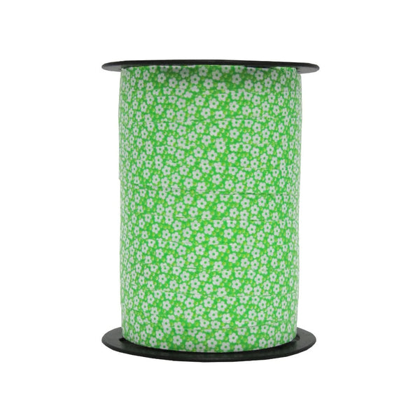 Bolduc décoratif imprimé fleurs coloris vert, largeur 10 mm, bobine de 225 m