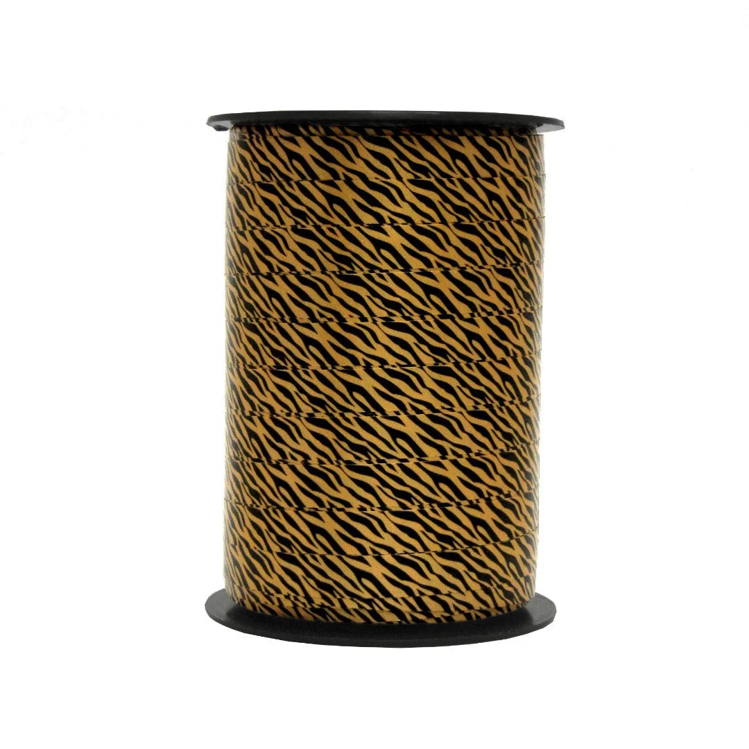 Bobine de bolduc imprimé motif tigre 10 mm x 225 m pour emballage cadeau