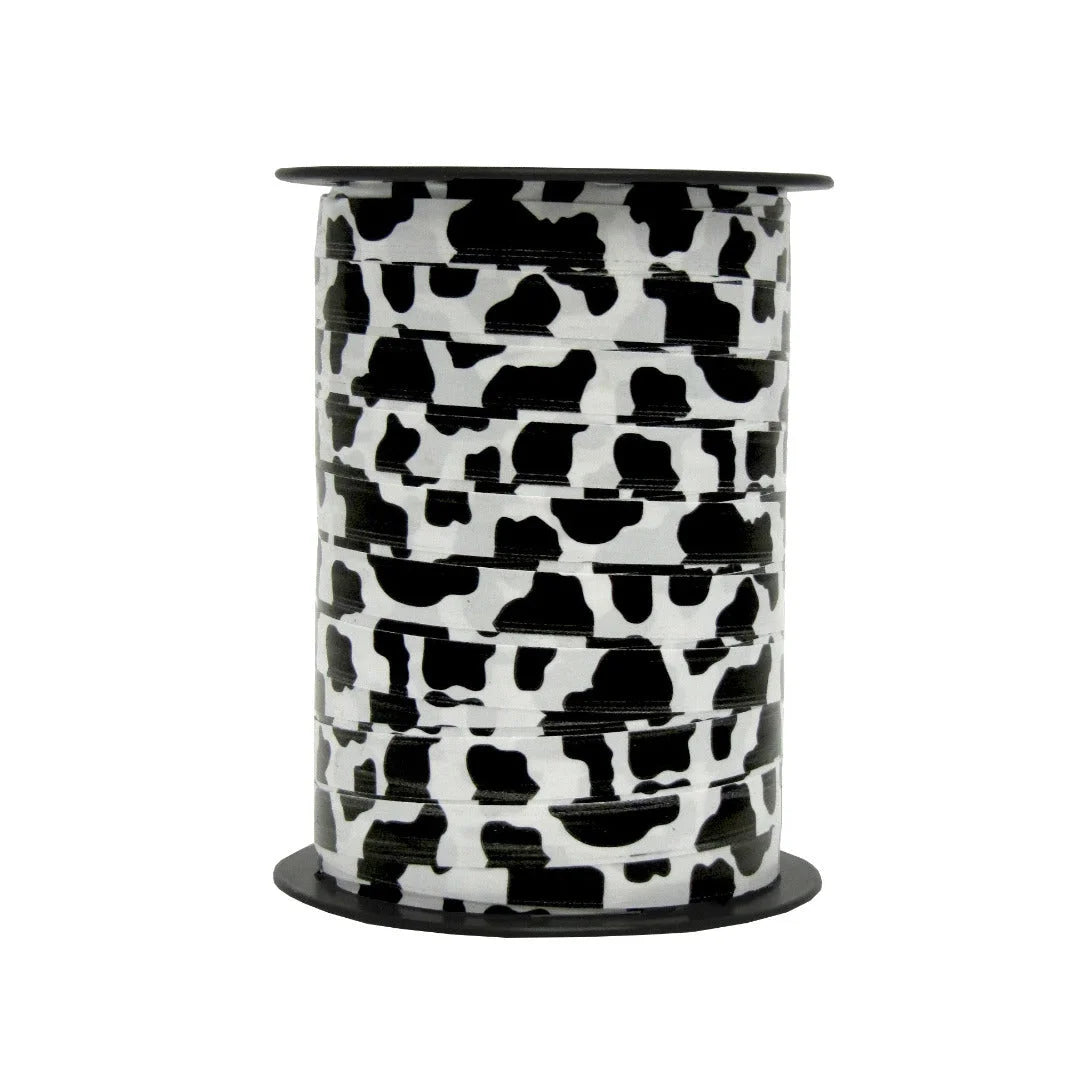 Bobine de bolduc imprimé motif vache 10 mm x 225 m pour fleuriste et boutique
