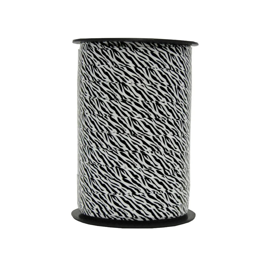 Bobine de bolduc imprimé motif zèbre 10 mm x 225 m pour emballage et décoration