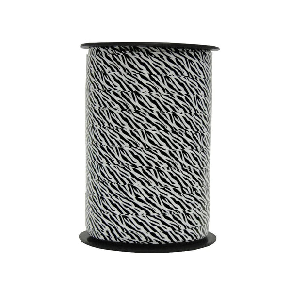 Bobine de bolduc imprimé motif zèbre 10 mm x 225 m pour emballage et décoration