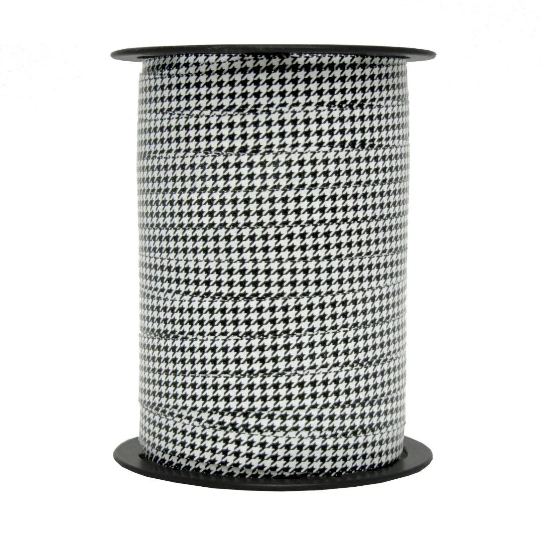 Bobine de bolduc imprimé pied-de-poule noir et blanc 10 mm x 225 m pour emballage cadeau professionnel