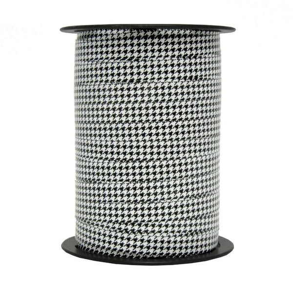 Bobine de bolduc imprimé pied-de-poule noir et blanc 10 mm x 225 m pour emballage cadeau professionnel