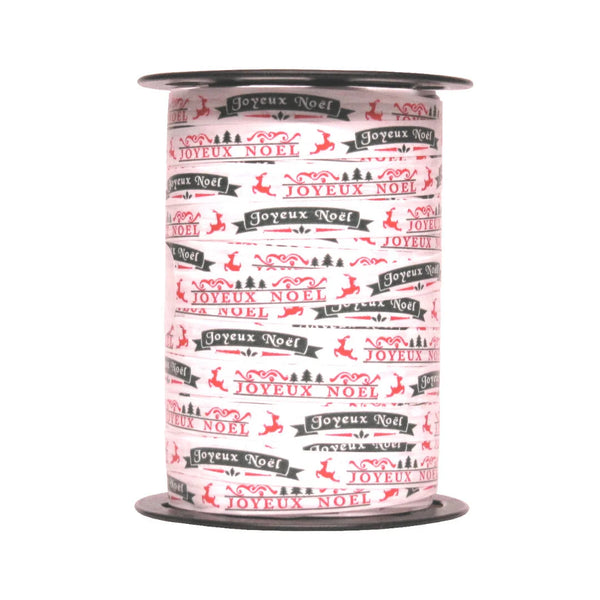 Bolduc Joyeux Noël sur fond blanc 10 mm 225 m – motif inscription festive
