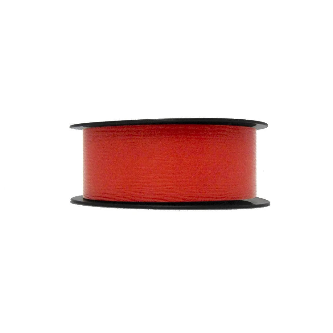 Bobine de bolduc mat crépon coloris rouge – 3 largeurs disponibles, usage professionnel en boutique