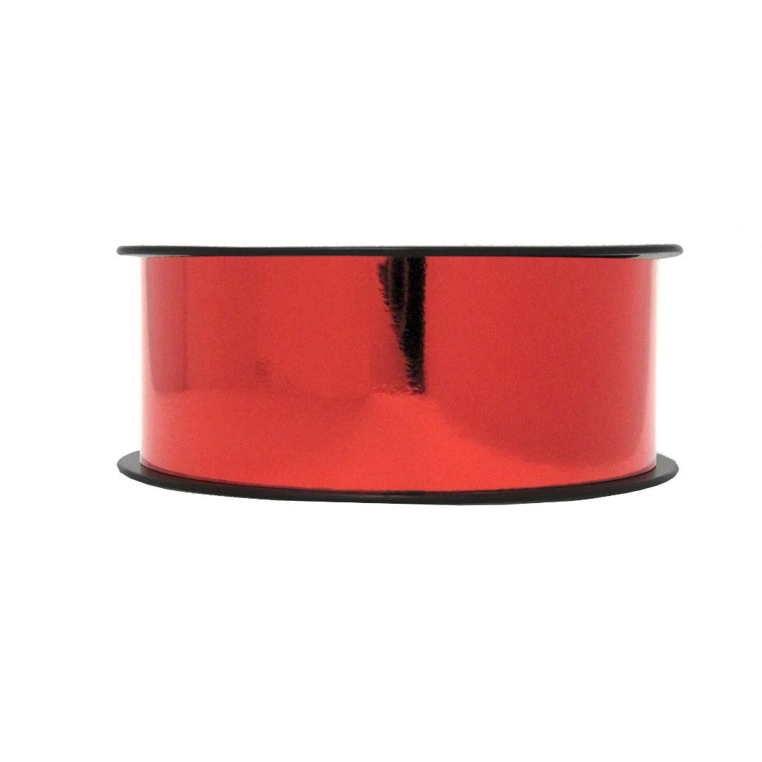 Bobine de bolduc miroir métallique coloris rouge, 100 m, pour emballages festifs et vitrines
