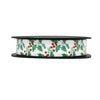 Bolduc imprimé motif gui sur fond argent, largeur 25 mm, bobine 100 m pour boutiques et fleuristes