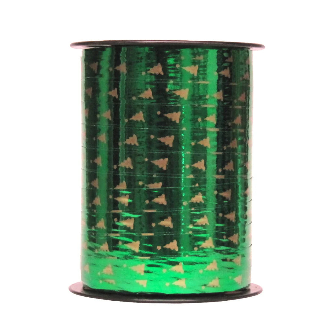 Bolduc Noël sapins or sur vert motif Igor Miroir 10 mm 225 m