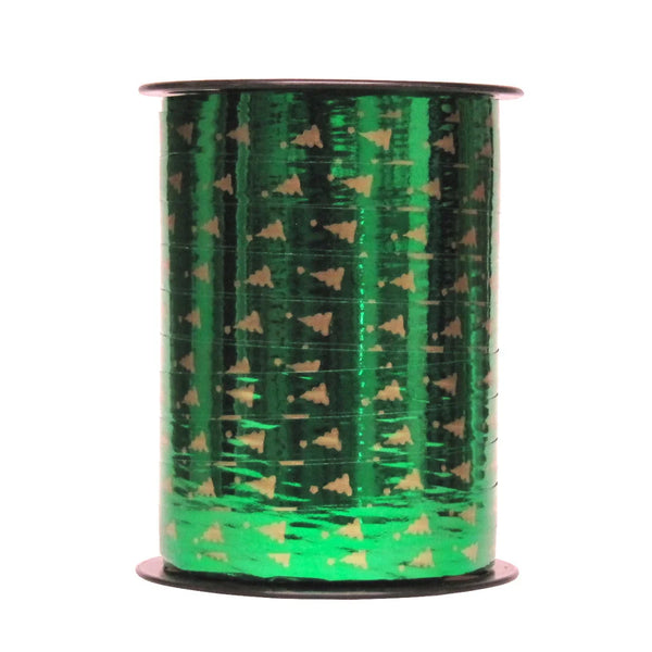 Bolduc Noël sapins or sur vert motif Igor Miroir 10 mm 225 m