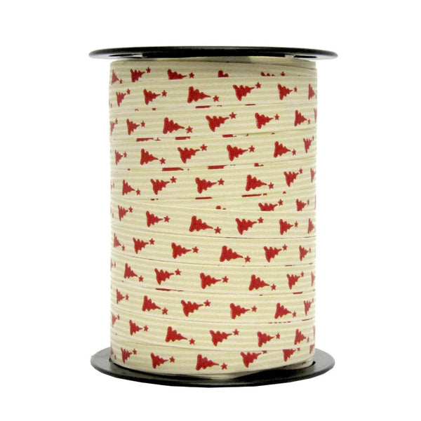 Bolduc Noël sapins rouge sur crème motif Igor 10 mm 225 m