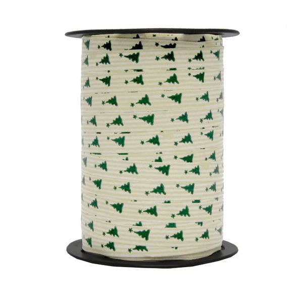 Bolduc Noël sapins vert sur crème motif Igor 10 mm 225 m