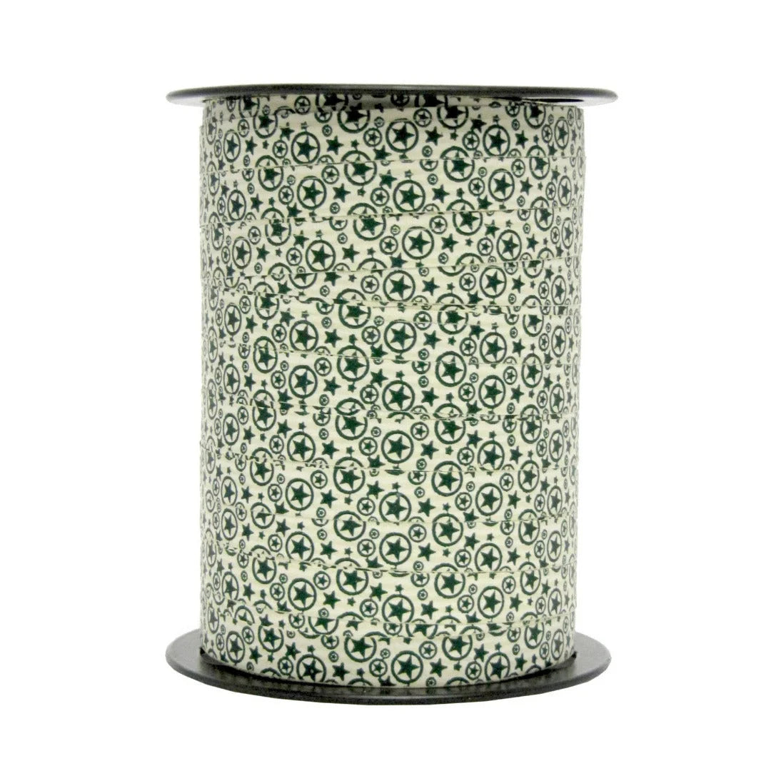 Bolduc Noël étoiles vert sur crème motif Iseo 10 mm 225 m