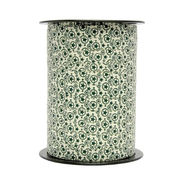 Bolduc Noël étoiles vert sur crème motif Iseo 10 mm 225 m