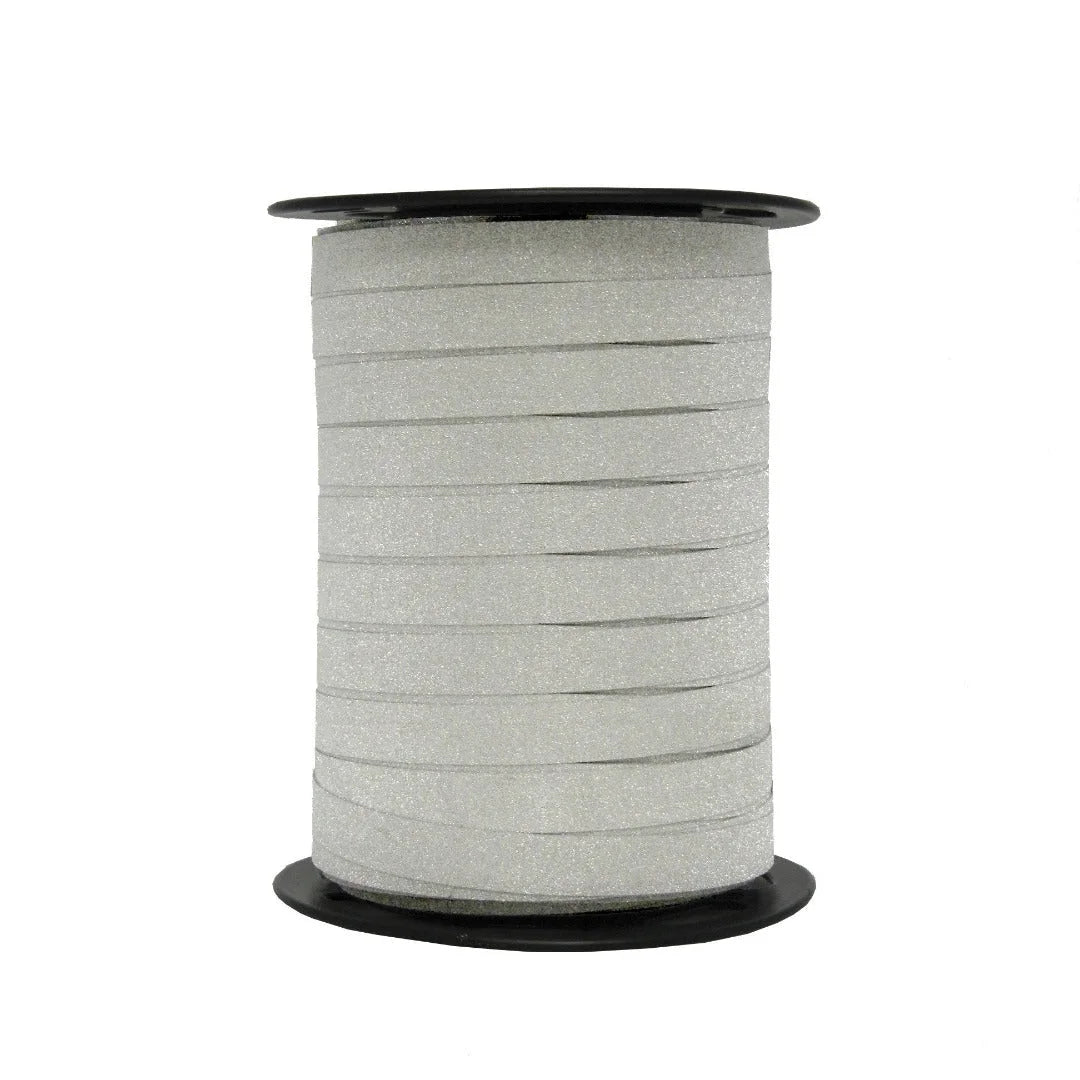 Bobine de bolduc paillettes argent 10 mm x 100 m pour emballages cadeaux et compositions florales