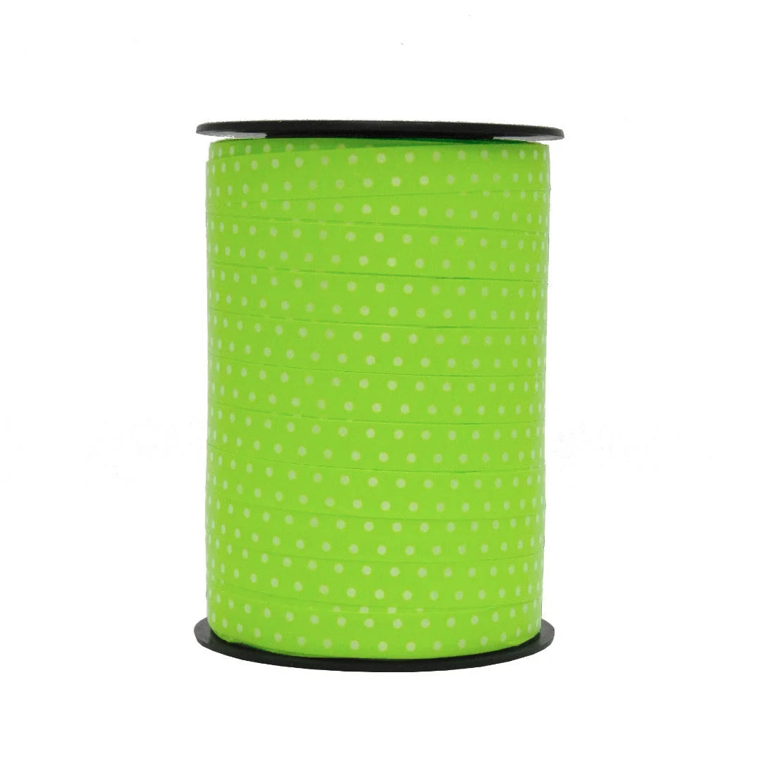 Bolduc imprimé pois brillants anis vert 10 mm 225 m pour emballage cadeau professionnel