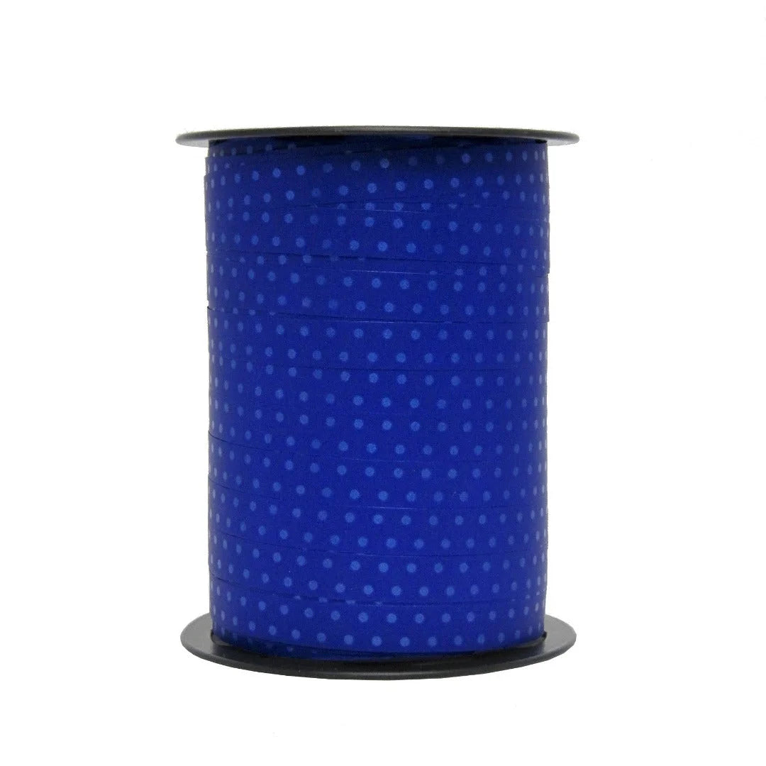 Bolduc imprimé pois brillants bleu 10 mm bobine 225 m pour emballage et décoration boutique