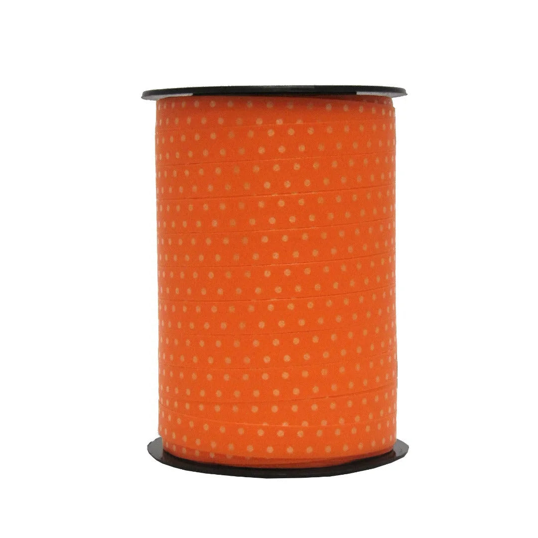 Bolduc imprimé pois brillants orange 10 mm bobine 225 m pour emballage festif magasin