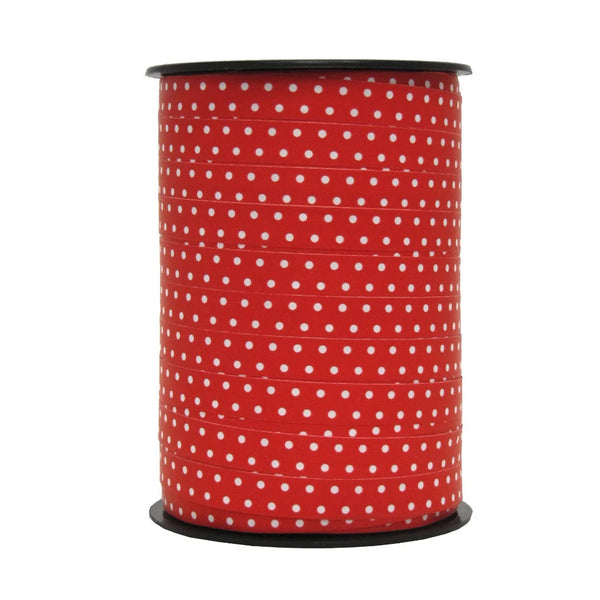 Bolduc pois mats blanc sur rouge 10 mm × 225 m — ruban décoratif polypropylène pour emballage professionnel