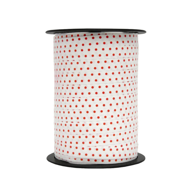 Bolduc pois mats rouge sur blanc 10 mm × 225 m — ruban décoratif professionnel pour emballages cadeaux