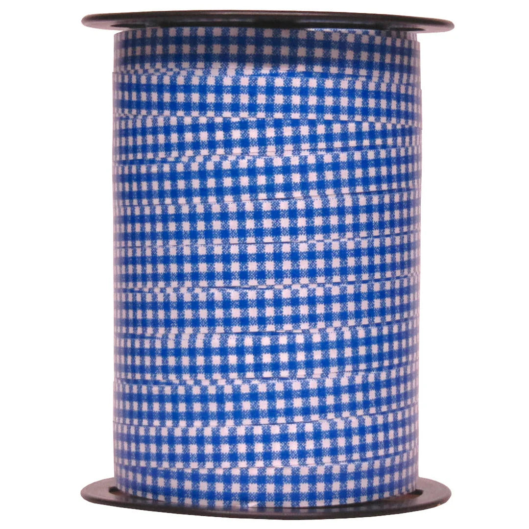 Bobine de bolduc imprimé vichy bleu 10 mm × 225 m pour fleuristes et boutiques cadeaux