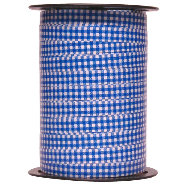 Bobine de bolduc imprimé vichy bleu 10 mm × 225 m pour fleuristes et boutiques cadeaux