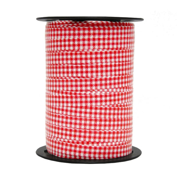 Bobine de bolduc imprimé vichy rouge 10 mm × 225 m pour emballages cadeaux professionnels