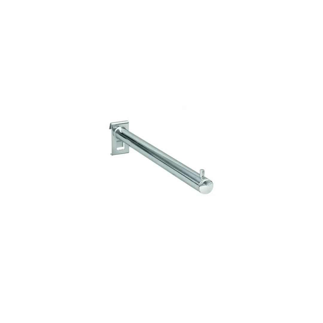 Bras droit chromé 310 mm pour grille tube Ø 25 mm — accroche cintres magasin