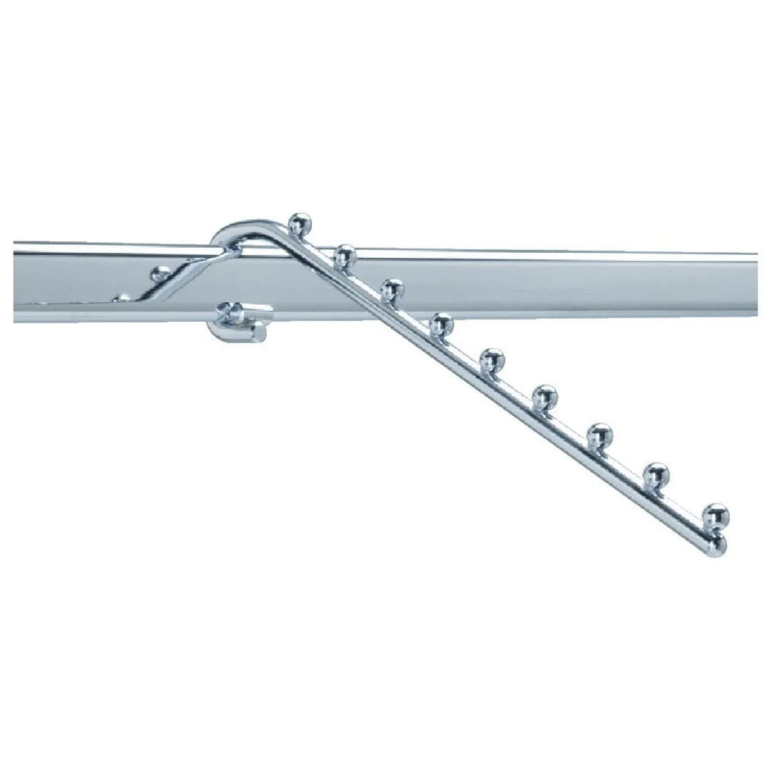 Bras incliné chromé pour barre ovale, longueur 35 cm, accessoire portant professionnel pour magasin