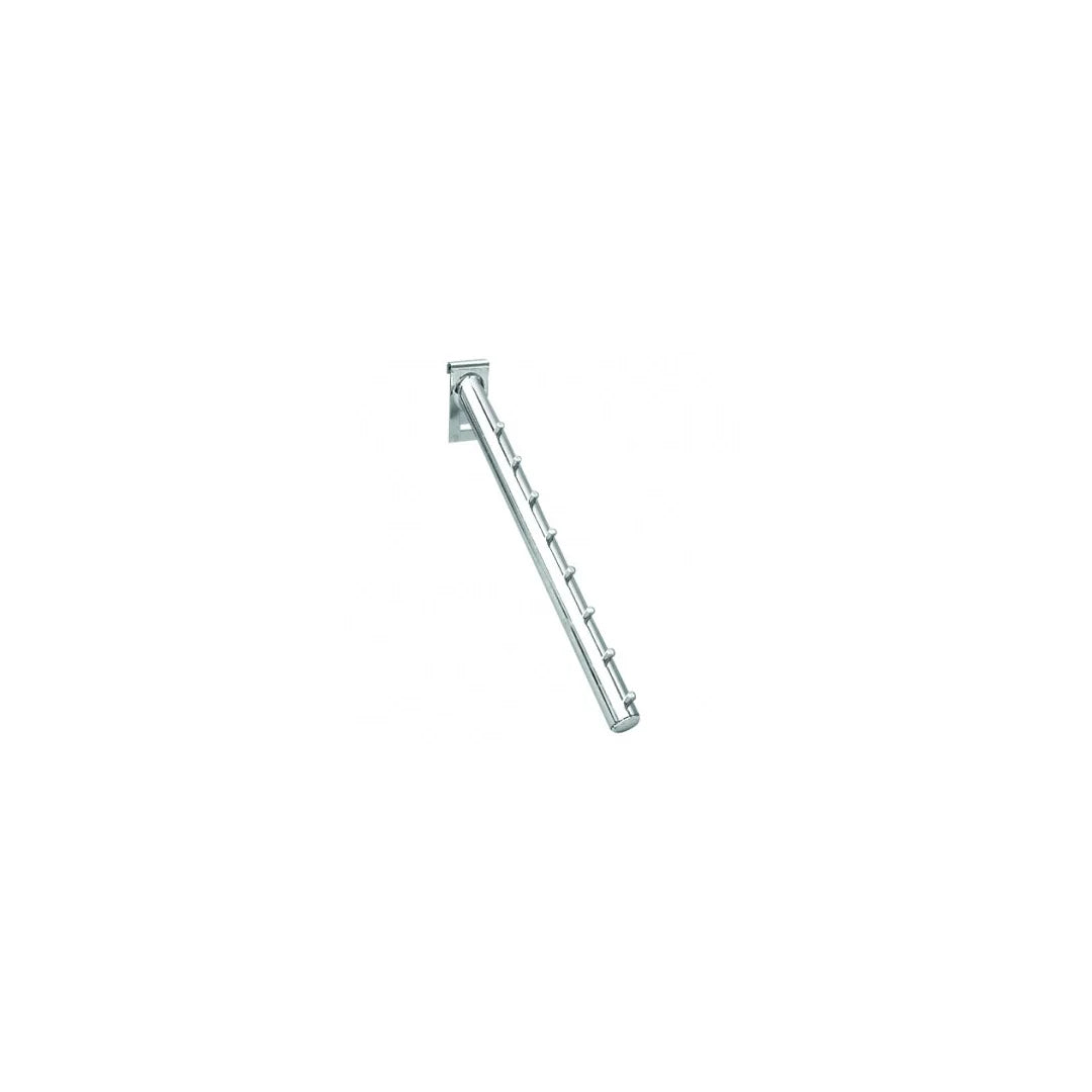 Bras incliné chromé 340 mm pour grille à tube Ø 25 mm – accessoire présentation vêtements boutique