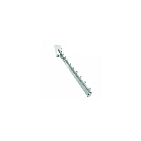 Bras incliné pour panneau rainuré en métal chromé, tube ovale 30x15 mm, longueur 41 cm