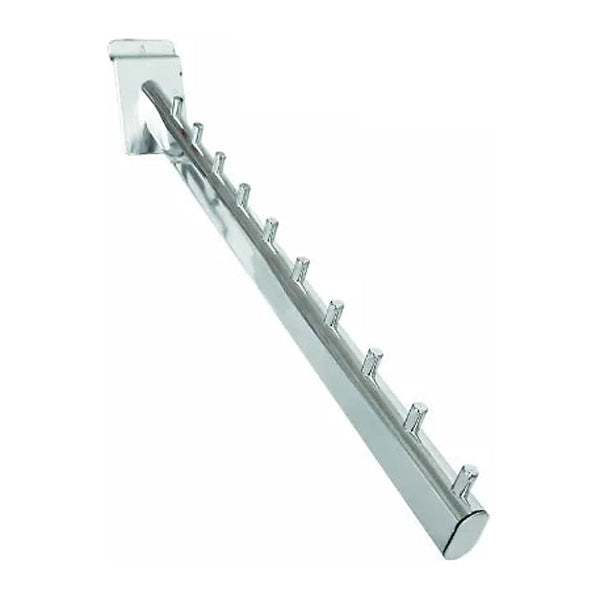 Bras incliné pour panneau rainuré en métal chromé, tube ovale 30x15 mm, longueur 41 cm