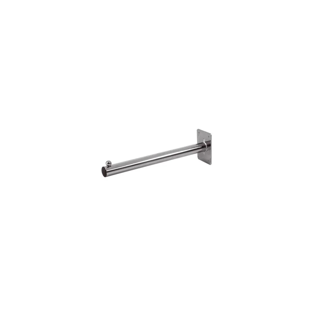Bras mural droit tube rond chromé 23 cm pour fixation murale de portant en magasin