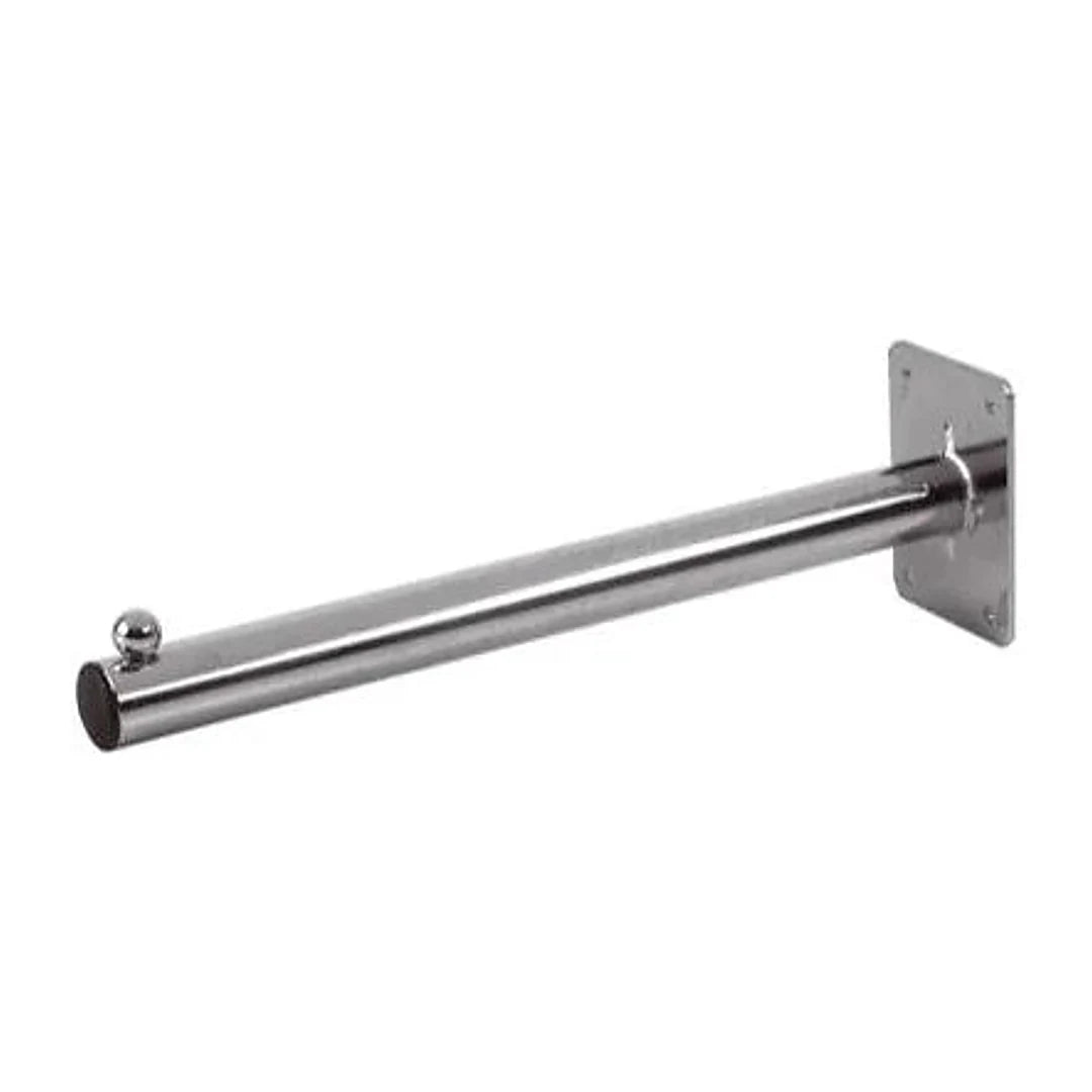 Bras mural droit tube rond chromé 23 cm pour fixation murale de portant en magasin