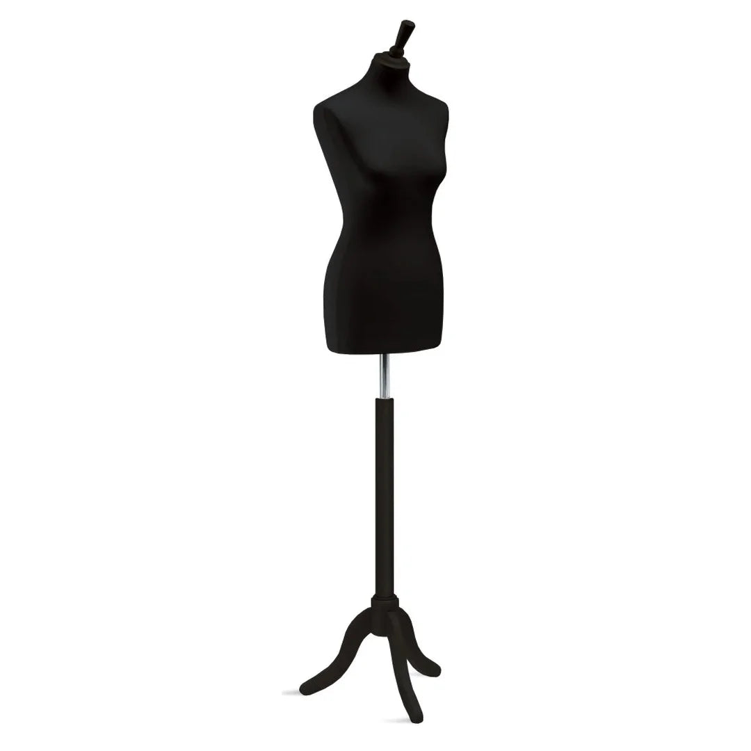 Buste de couture femme Vetrina sur trépied bois finition noire, usage magasin et concept store