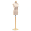 Buste de couture femme Vetrina coloris écru sur base ronde bois naturel, hauteur réglable, pour boutique