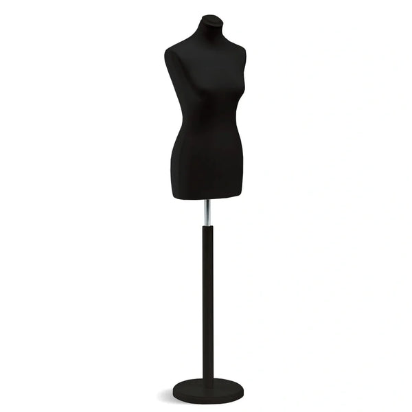 Buste mannequin femme Vetrina coloris noir sur base ronde noire, usage professionnel boutique et showroom
