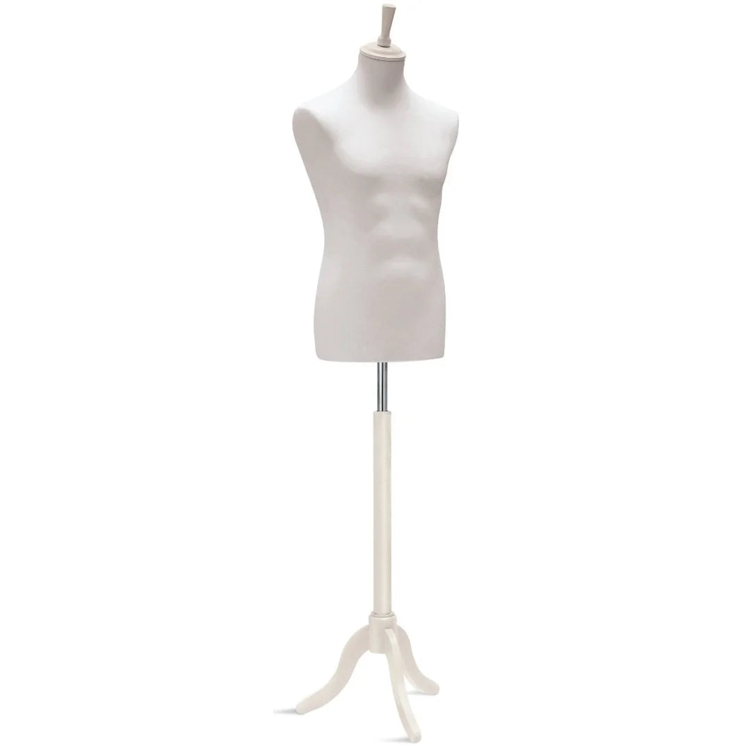 Buste homme sur trépied bois finition blanche pour boutique de mode masculine