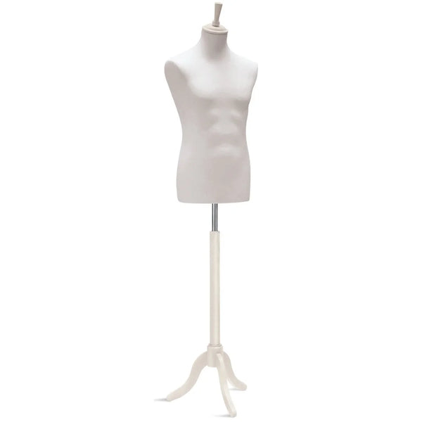 Buste homme sur trépied bois finition blanche pour boutique de mode masculine