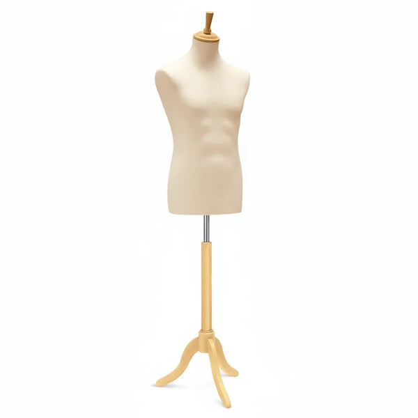 Buste de couture homme sur trépied bois coloris écru – présentation vêtements professionnelle