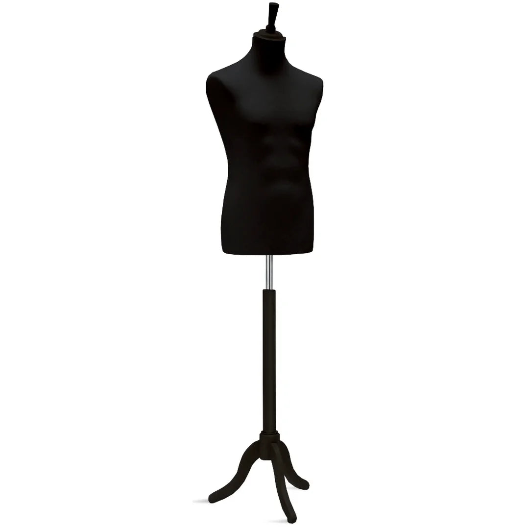 Buste de couture homme trépied bois noir – vitrine et showroom prêt-à-porter