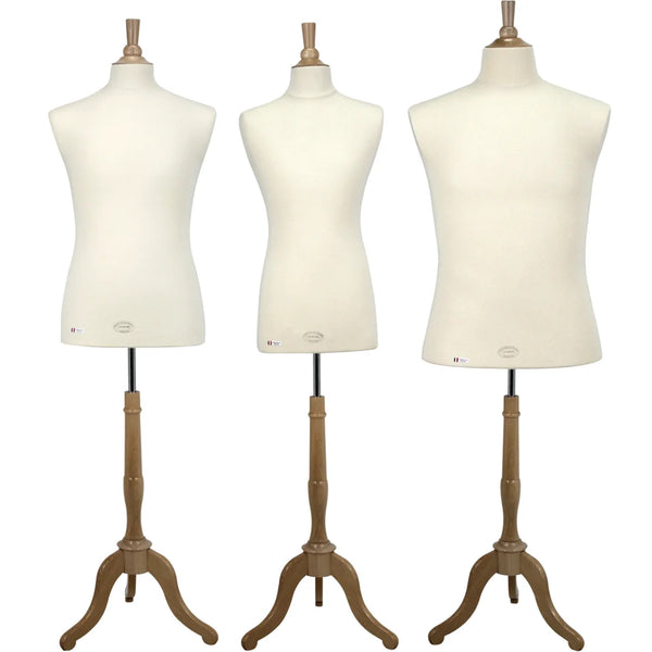 Buste homme Vendôme sur trépied bois, présentation vitrine boutique prêt-à-porter masculin