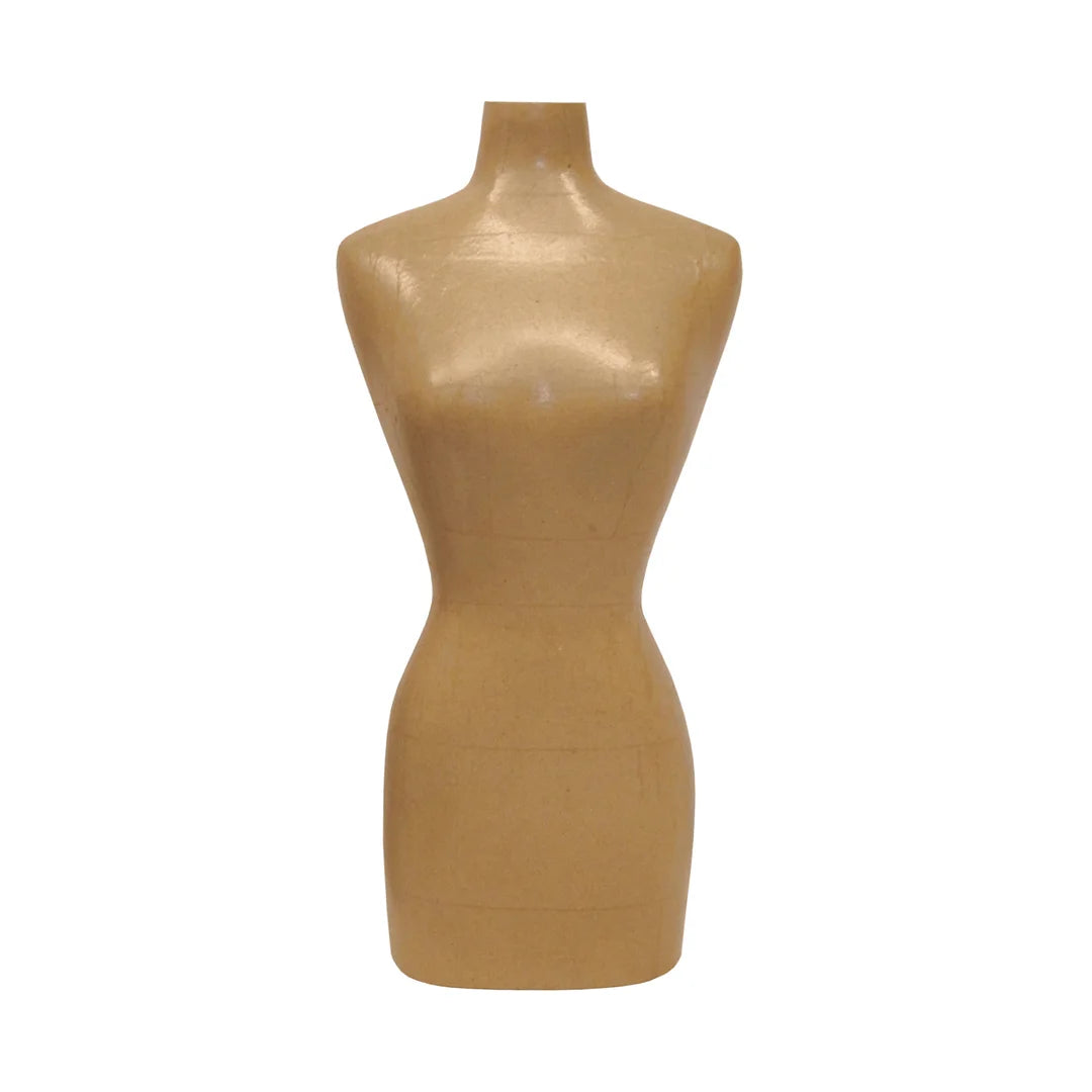 Buste miniature femme recouvert de papier kraft naturel pour présentation de bijoux sur comptoir