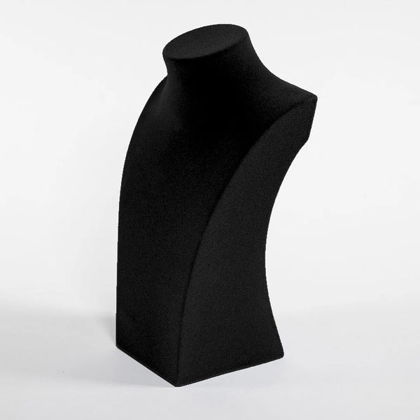 Buste présentoir à bijoux floqué velours noir 24 cm pour colliers, vue de face