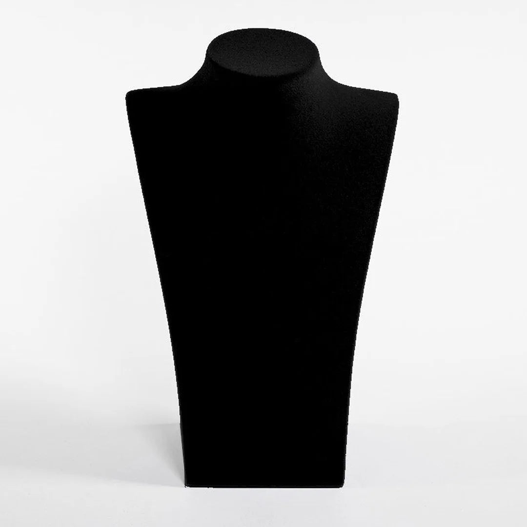 Buste présentoir bijoux velours noir 24 x 16 cm, vue de profil pour colliers et pendentifs