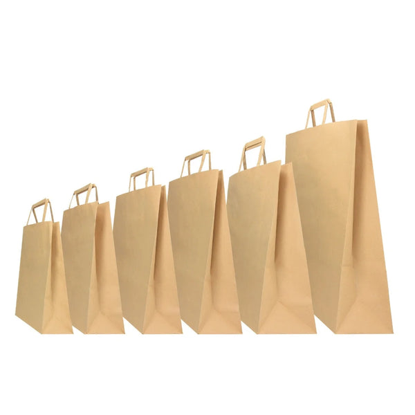 Carton de cabas kraft brun à poignées plates — conditionnement professionnel pour magasins