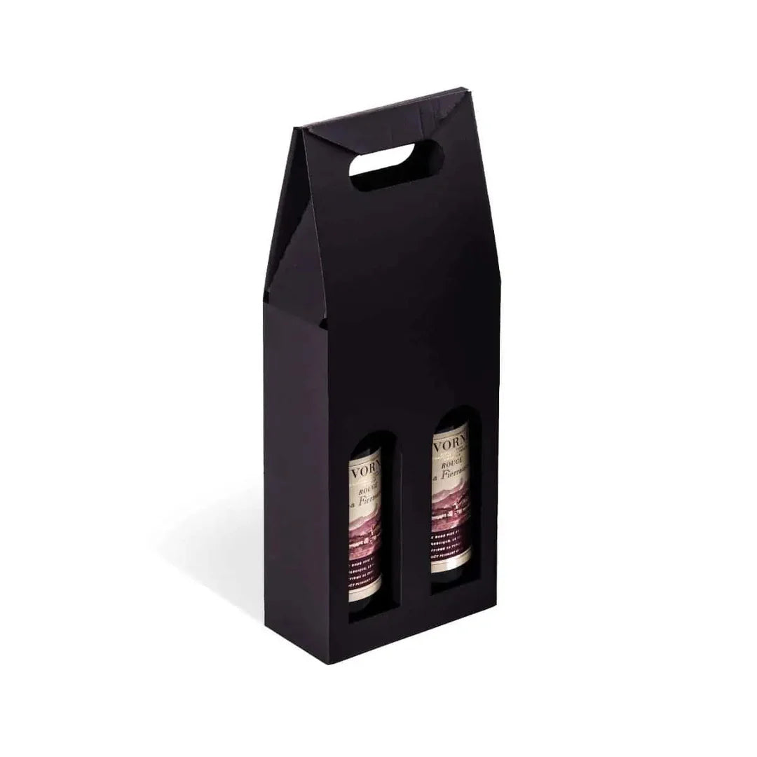 Carton portatif noir pour 2 bouteilles avec poignée intégrée — coffret cadeau vins et spiritueux