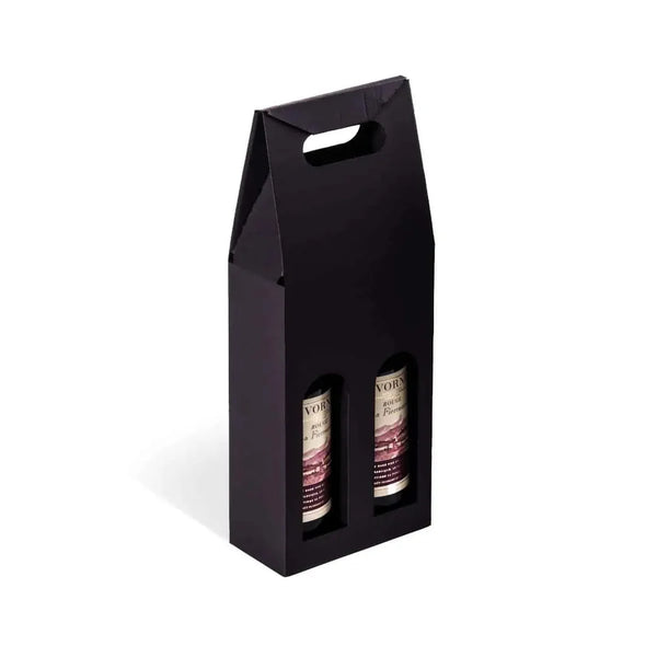 Carton portatif noir pour 2 bouteilles avec poignée intégrée — coffret cadeau vins et spiritueux